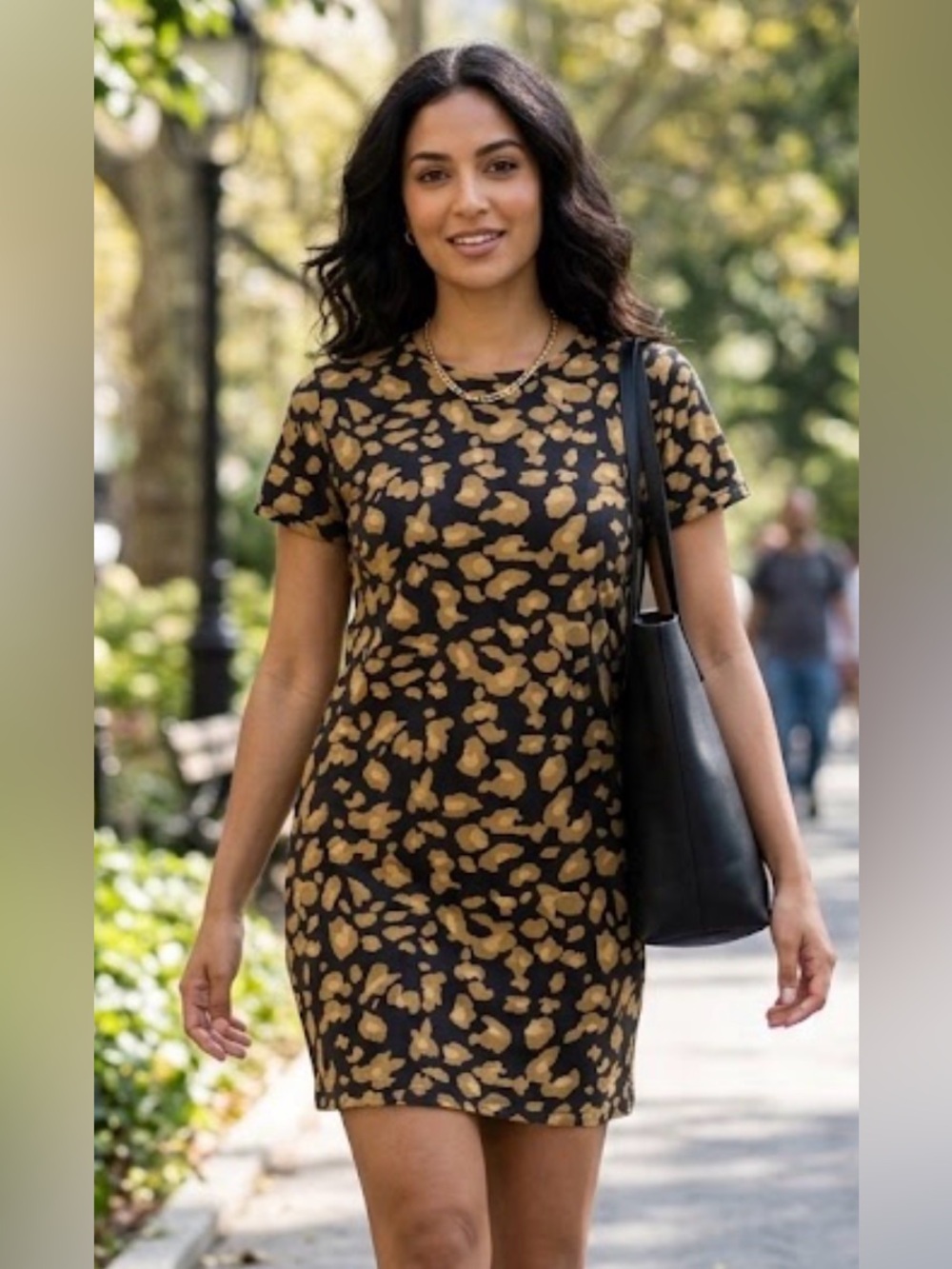 Brunette the Label Leopard Print Tee Dress - Black & Mustard Sz L/XL